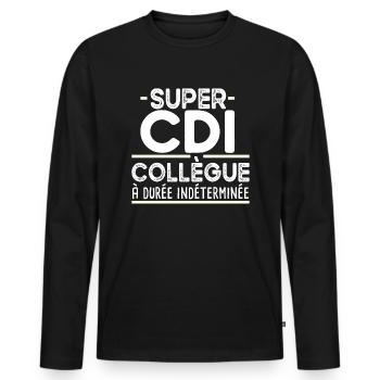 Collègue Durée Indéterminée CDI Cadeau T-shirt Mug - T-shirt manches longues Premium bio Homme - noir - Devant - Nico (187cm)