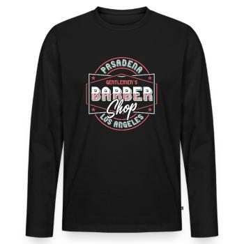 Gentlemens Barber Shop Idée cadeau - T-shirt manches longues Premium bio Homme - noir - Devant - Nico (187cm)