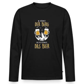 Berg Bier TShirt Je höher der Berg desto kühler... - Männer Premium Bio Langarmshirt - Schwarz - Vorne - Nico (187cm)