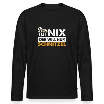 Il ne fait rien, il ne veut que des escalopes. - T-shirt manches longues Premium bio Homme - noir - Devant - Nico (187cm)