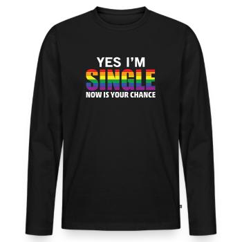 Yes, I’m single Gay Pride LGBT Rainbow CDB - T-shirt manches longues Premium bio Homme - noir - Devant - Nico (187cm)
