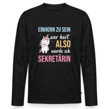 Einhorn zu sein war hart also wurde ich Sektetärin - Männer Premium Bio Langarmshirt - Schwarz - Vorne - Nico (187cm)