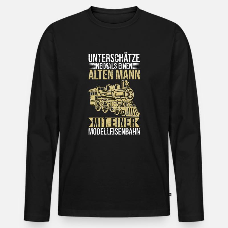 Unterschätze niemals einen alten Mann Eisenbahn - Männer Premium Bio Langarmshirt - Schwarz