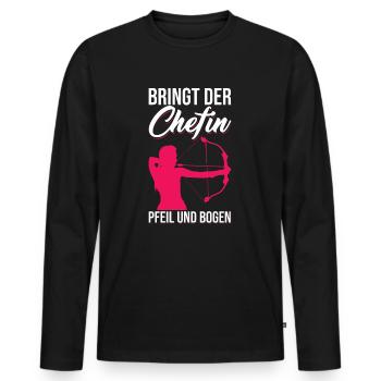 Bringt der Chefin Pfeil und Bogen Bogenschützin - Männer Premium Bio Langarmshirt - Schwarz - Vorne - Nico (187cm)