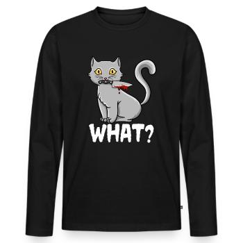 Chat Quel chat meurtrier noir drôle avec un couteau - T-shirt manches longues Premium bio Homme - noir - Devant - Nico (187cm)