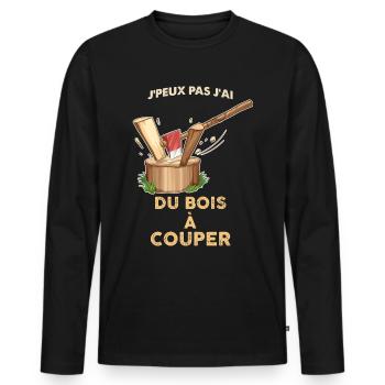 Je peux pas j'ai du bois à couper. - T-shirt manches longues Premium bio Homme - noir - Devant - Nico (187cm)