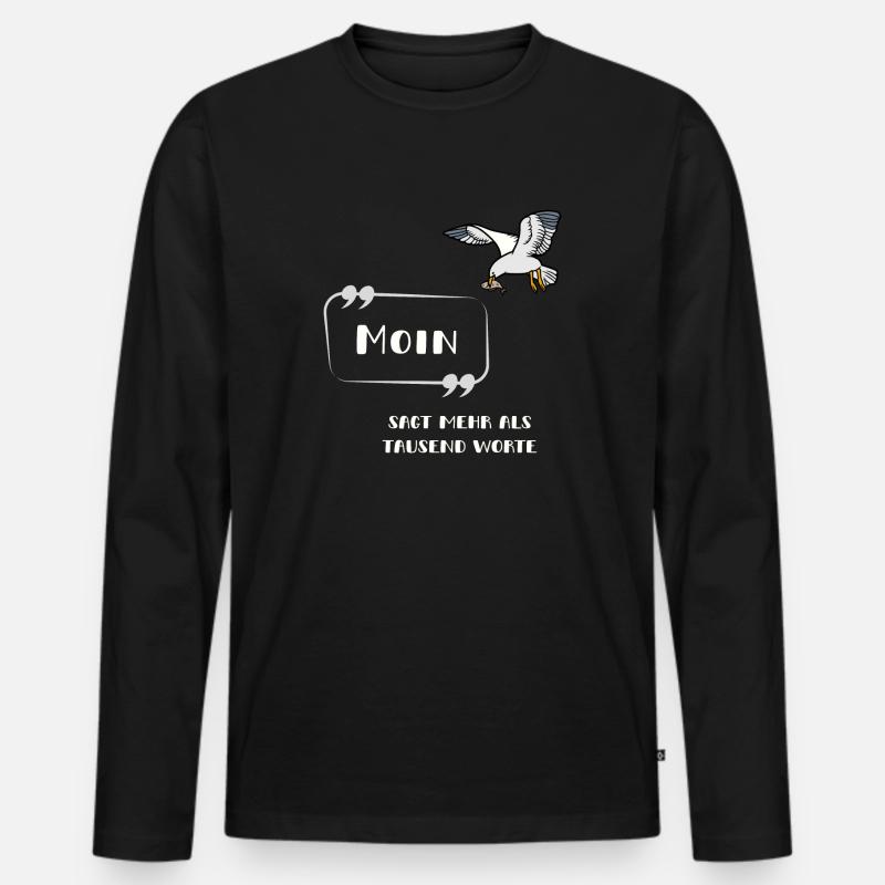 Moin sagt mehr als tausend Worte Möwe norddeutsch - Männer Premium Bio Langarmshirt - Schwarz