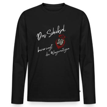 Schicksal bevorzugt die Wagemutigen Unalome Text - Männer Premium Bio Langarmshirt - Schwarz - Vorne - Nico (187cm)