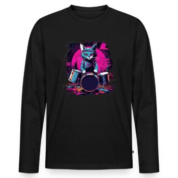 Cat Drummer Music Animal Drums Wild Cat - T-shirt manches longues Premium bio Homme - noir - Devant - Nico (187cm)