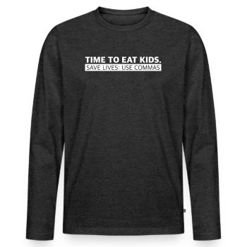 Kinder essen | Kommas retten Leben, Sarkasmus - Männer Premium Bio Langarmshirt - Anthrazit meliert - Vorne - Nico (187cm)