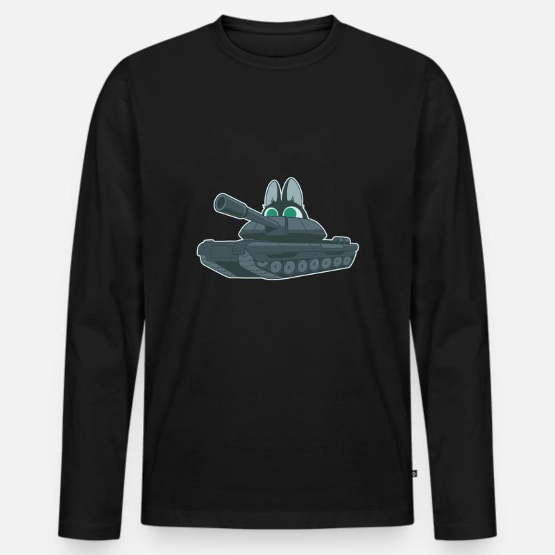 Panzer Katze Lustig - Männer Premium Bio Langarmshirt - Schwarz