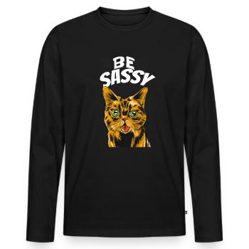 freche katze sei frech - Männer Premium Bio Langarmshirt - Schwarz - Vorne - Nico (187cm)