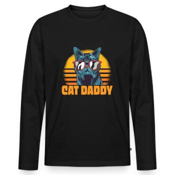 chat papa drôle - T-shirt manches longues Premium bio Homme - noir - Devant - Nico (187cm)