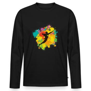 Faustballspieler mit Farbspritzer - Männer Premium Bio Langarmshirt - Schwarz - Vorne - Nico (187cm)
