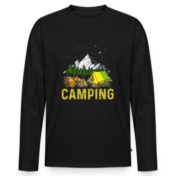 Camping Szene Lagerfeuer und Gitarrenmusik - Männer Premium Bio Langarmshirt - Schwarz - Vorne - Nico (187cm)