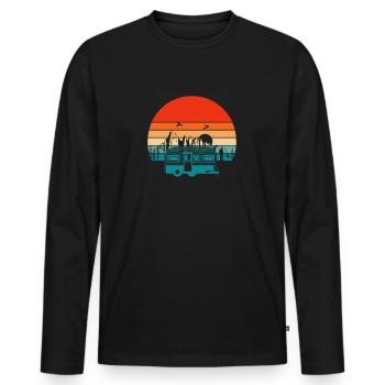 Camping Bus vor Retro Sonnenuntergang Natur - Männer Premium Bio Langarmshirt - Schwarz - Vorne - Nico (187cm)