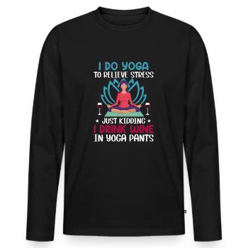 Je fais du yoga, Pour soulager le stress, Juste pour s’amuser - T-shirt manches longues Premium bio Homme - noir - Devant - Nico (187cm)