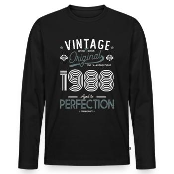 AGE TO PERFECTION born in 1988 anniversary 34 years - Men's Premium Organic Long Sleeve Shirt - black - Front - Nico (187cm)