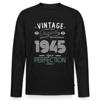 ALTER BIS ZUR PERFEKTION geboren 1945 77 Jahre alt - Männer Premium Bio Langarmshirt - Schwarz - Vorne - Nico (187cm)