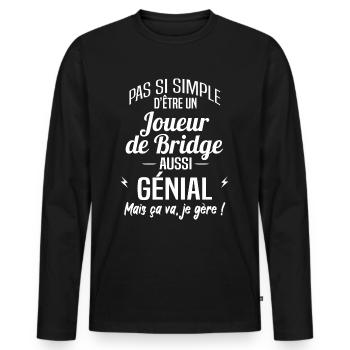 Joueur de Bridge - T-shirt manches longues Premium bio Homme - noir - Devant - Nico (187cm)