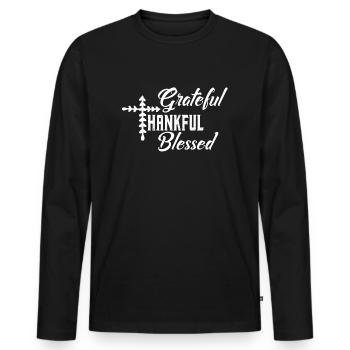 Reconnaissant et béni - T-shirt manches longues Premium bio Homme - noir - Devant - Nico (187cm)