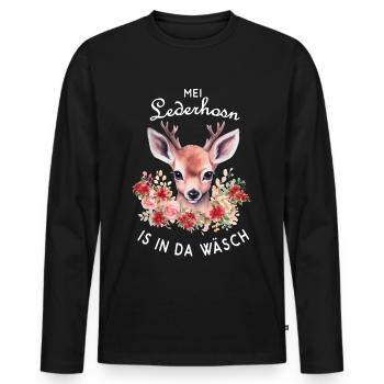 Mei Lederhosn is in da Wäsch Hirschgeweih Reh - Männer Premium Bio Langarmshirt - Schwarz - Vorne - Nico (187cm)