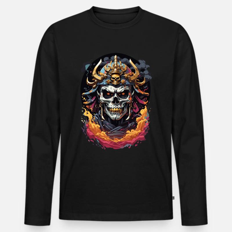 Japanischer Samurai Totenkopf - Männer Premium Bio Langarmshirt - Schwarz