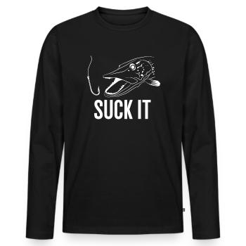 Suck It - Raubfisch, Angler, Angeln, Hecht - Männer Premium Bio Langarmshirt - Schwarz - Vorne - Nico (187cm)