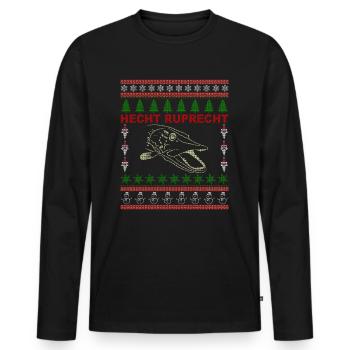 Hecht Ruprecht - Angler Geschenk, Ugly Christmas - Männer Premium Bio Langarmshirt - Schwarz - Vorne - Nico (187cm)