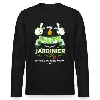 Papy Jardinier, citation humour - T-shirt manches longues Premium bio Homme - noir - Devant - Nico (187cm)