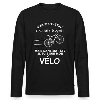 Velo idée cadeau passion cyclisme, vélo de course - T-shirt manches longues Premium bio Homme - noir - Devant - Nico (187cm)
