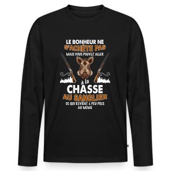 Chasse sanglier le bonheur du papa chasseur - T-shirt manches longues Premium bio Homme - noir - Devant - Nico (187cm)
