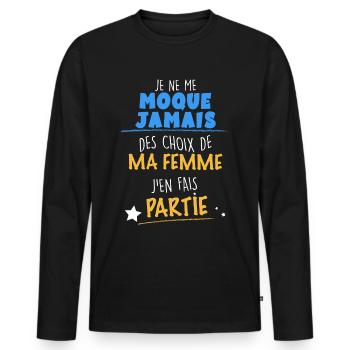 Humour mari - T-shirt manches longues Premium bio Homme - noir - Devant - Nico (187cm)