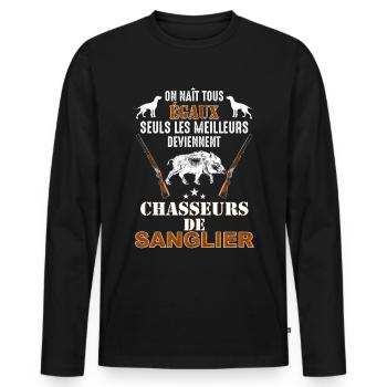 Sanglier Chasse passion pour papa - T-shirt manches longues Premium bio Homme - noir - Devant - Nico (187cm)