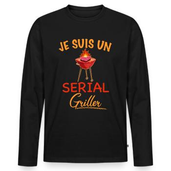 Serial Griller la série barbecue humour vacances - T-shirt manches longues Premium bio Homme - noir - Devant - Nico (187cm)