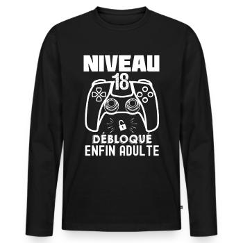 18 Ans Enfin Adulte Jeux Vidéo - T-shirt manches longues Premium bio Homme - noir - Devant - Nico (187cm)