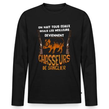 Chasseur De Sanglier Le Meilleur - T-shirt manches longues Premium bio Homme - noir - Devant - Nico (187cm)