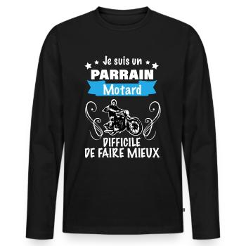 Mon Parrain Motard Il Est Top - T-shirt manches longues Premium bio Homme - noir - Devant - Nico (187cm)