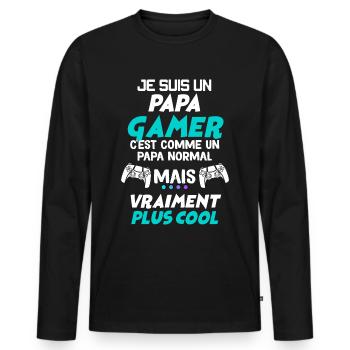 Papa gamer Humour Jeux Vidéo - T-shirt manches longues Premium bio Homme - noir - Devant - Nico (187cm)