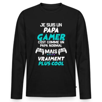 Papa Et Jeux Vidéo Le Gamer Super Cool - T-shirt manches longues Premium bio Homme - noir - Devant - Nico (187cm)
