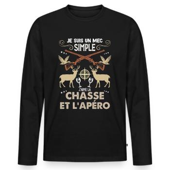 Chasseur De Gros Gibiers Et Apéro Détente - T-shirt manches longues Premium bio Homme - noir - Devant - Nico (187cm)