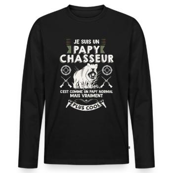 Papy Chasseur Cool Sanglier Cadeau Papa - T-shirt manches longues Premium bio Homme - noir - Devant - Nico (187cm)