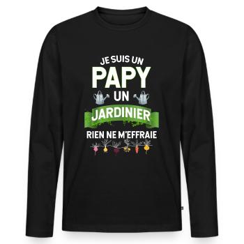 Papy Son Jardin C'est Le Meilleur Humour Jardinier - T-shirt manches longues Premium bio Homme - noir - Devant - Nico (187cm)