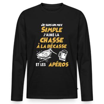 La Chasse la Bécasse Et L'Apéro Humour Chasseyr - T-shirt manches longues Premium bio Homme - noir - Devant - Nico (187cm)