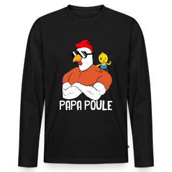 Mon Papa poule Et moi Cadeau Humour père - T-shirt manches longues Premium bio Homme - noir - Devant - Nico (187cm)