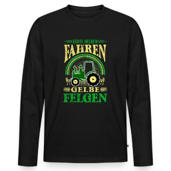 Echte Helden Fahren gelbe Felgen Landwirt Traktor - Männer Premium Bio Langarmshirt - Schwarz - Vorne - Nico (187cm)