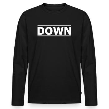 Down | kraftlos, YouTube, Jugendsprache, nice - Männer Premium Bio Langarmshirt - Schwarz - Vorne - Nico (187cm)