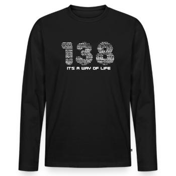 138 Trance (White Text) - Men's Premium Organic Long Sleeve Shirt - black - Front - Nico (187cm)
