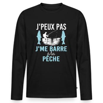 Pêcheur Humour Je Peux Pas Je Me Barre A La Pêche - T-shirt manches longues Premium bio Homme - noir - Devant - Nico (187cm)