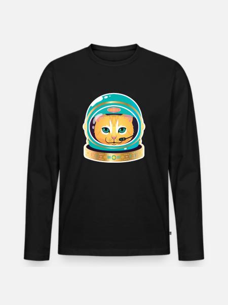 Cosmonaut Cat - Männer Premium Bio Langarmshirt - Schwarz
